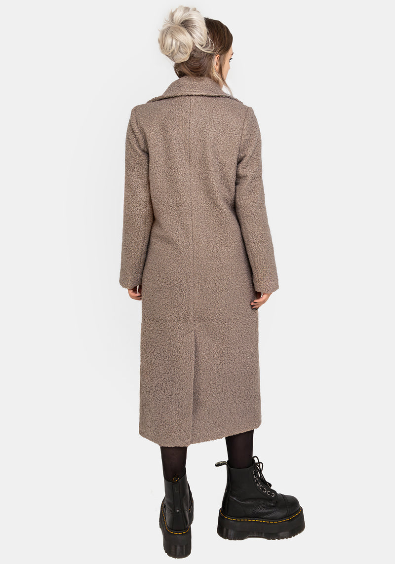 Gorgon Bouclé Longline Oversized Coat with Bee Brooch - Taupe