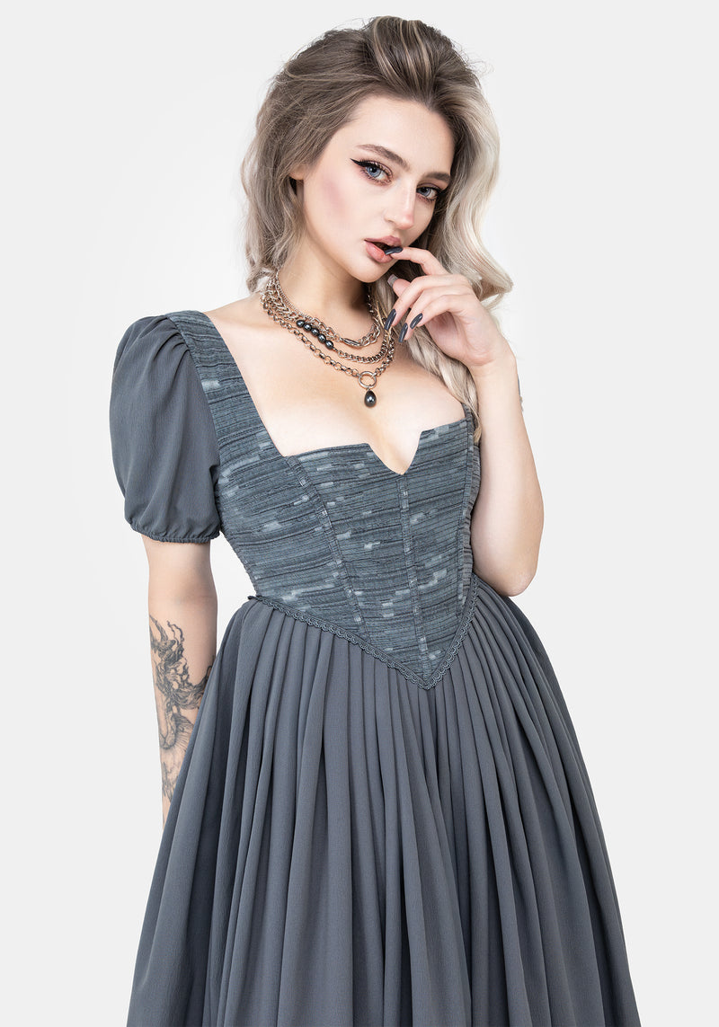 Slain Puff Sleeve Corset Midi Dress