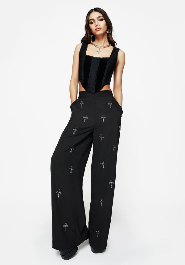 Ankh Beaded Chiffon Wide Leg Trousers