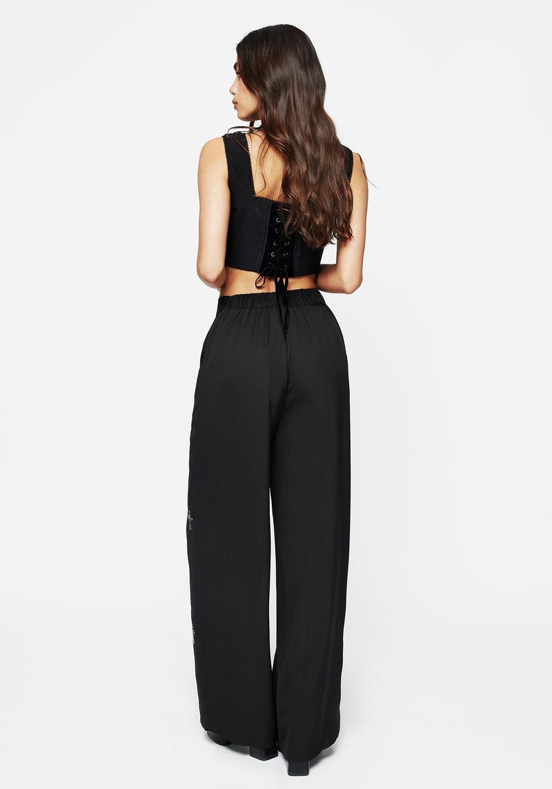 Ankh Beaded Chiffon Wide Leg Trousers