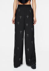 Ankh Beaded Chiffon Wide Leg Trousers