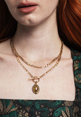 Ouroboros Green Moss Stone Multi Chain Necklace - Gold