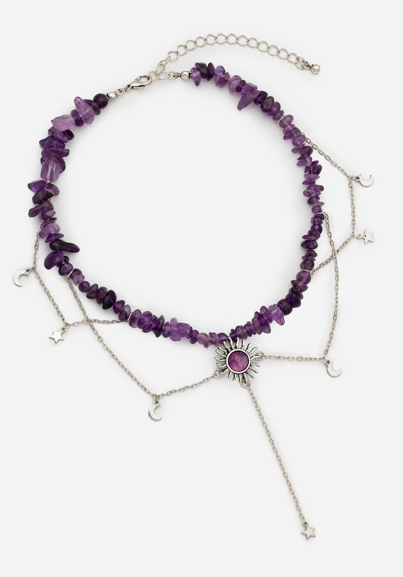 Aurora Gem Choker Necklace - Purple