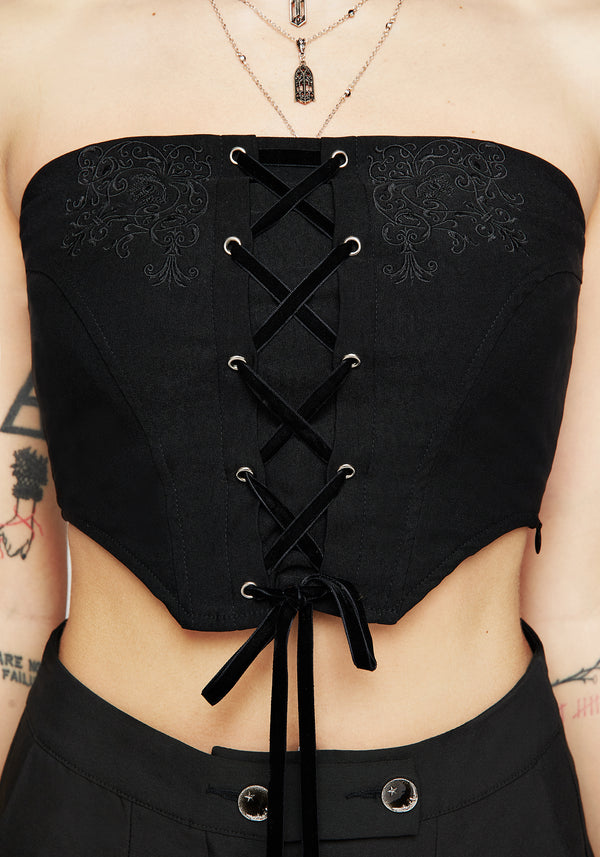 Inanna Embroidered Lace Up Corset Top