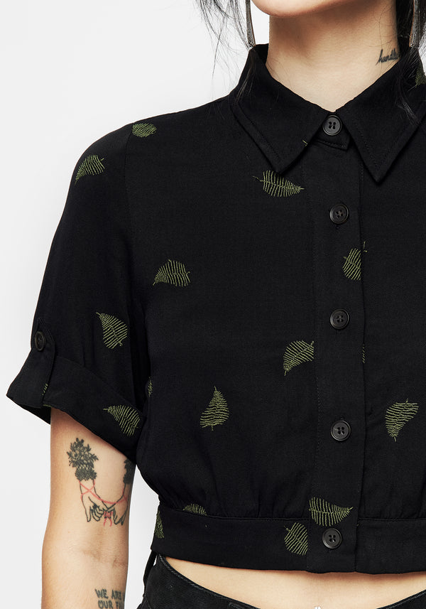 Osmunda Fern Embroidered Short Sleeve Crop Shirt