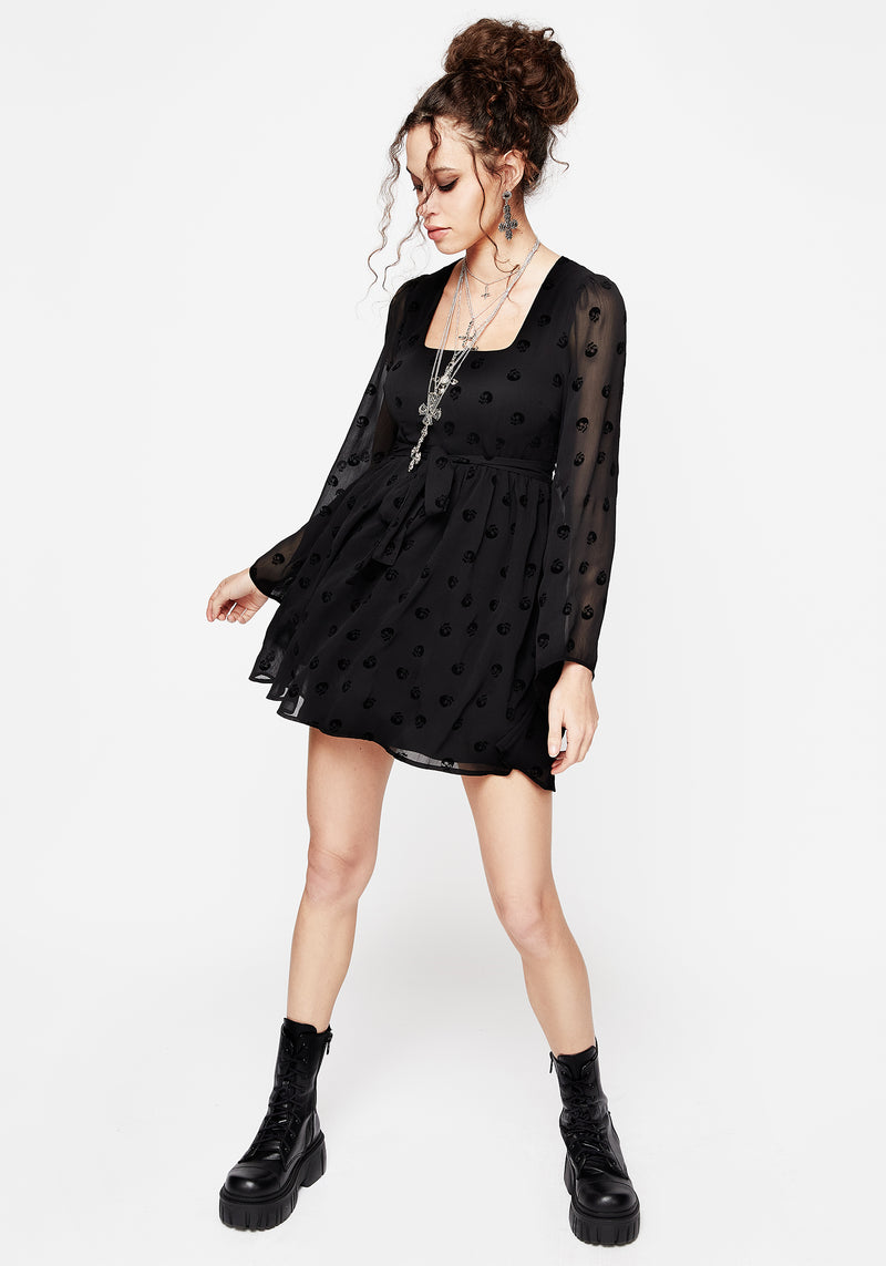 Bones Flocked Chiffon Mini Dress