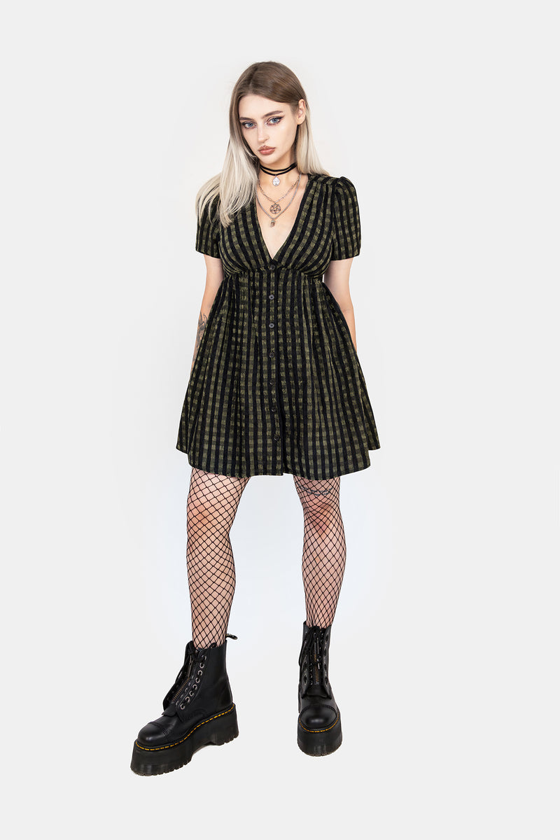 Rydal Check Button Up Mini Dress - Green