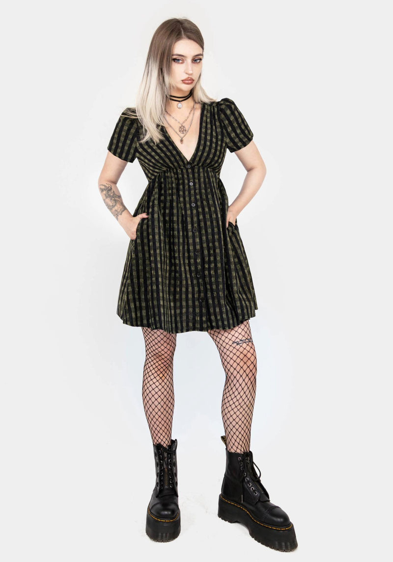 Rydal Check Button Up Mini Dress - Green