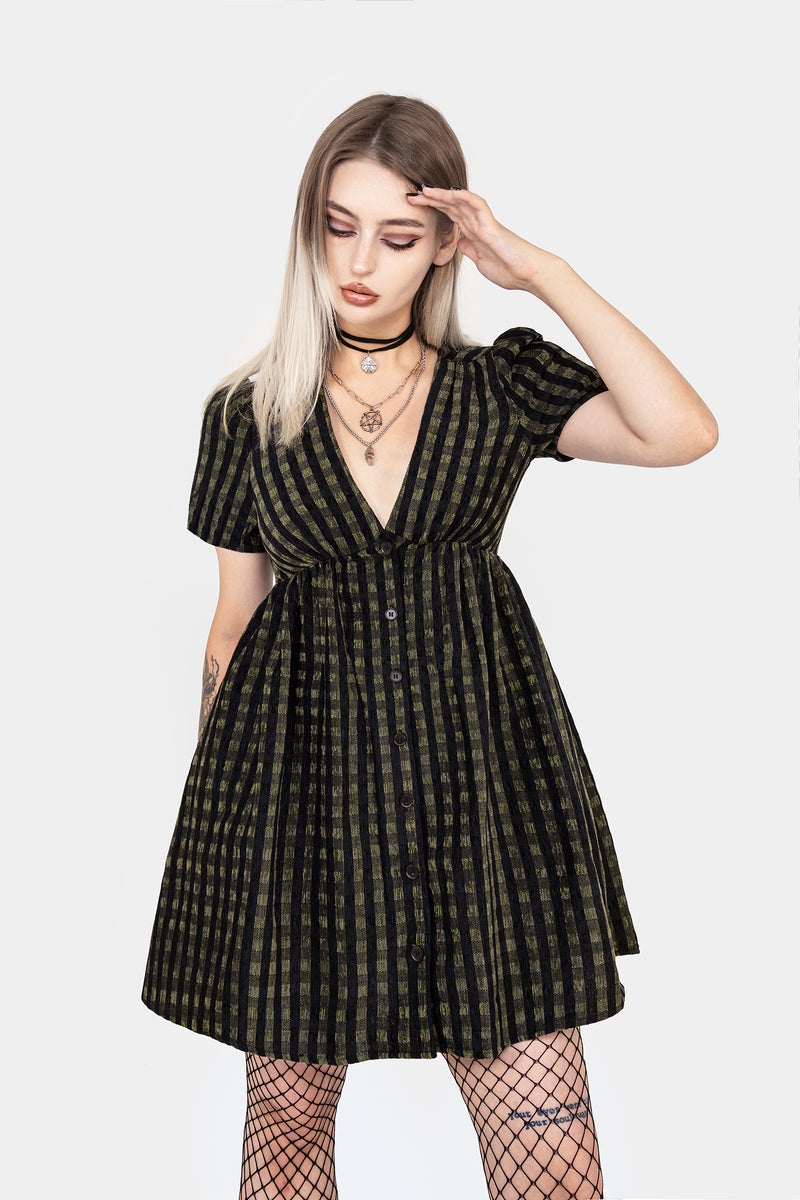 Rydal Check Button Up Mini Dress - Green