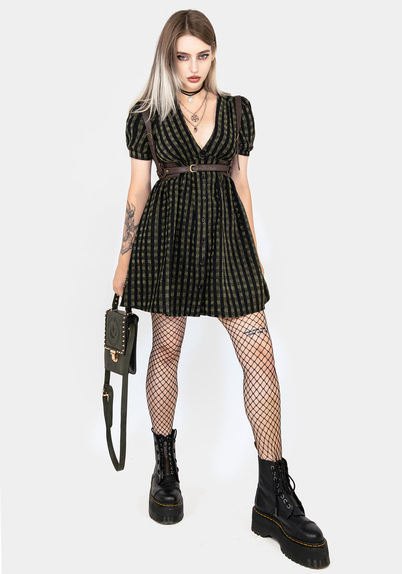 Rydal Check Button Up Mini Dress - Green