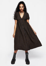 Rydal Check Button Up Midi Dress - Brown