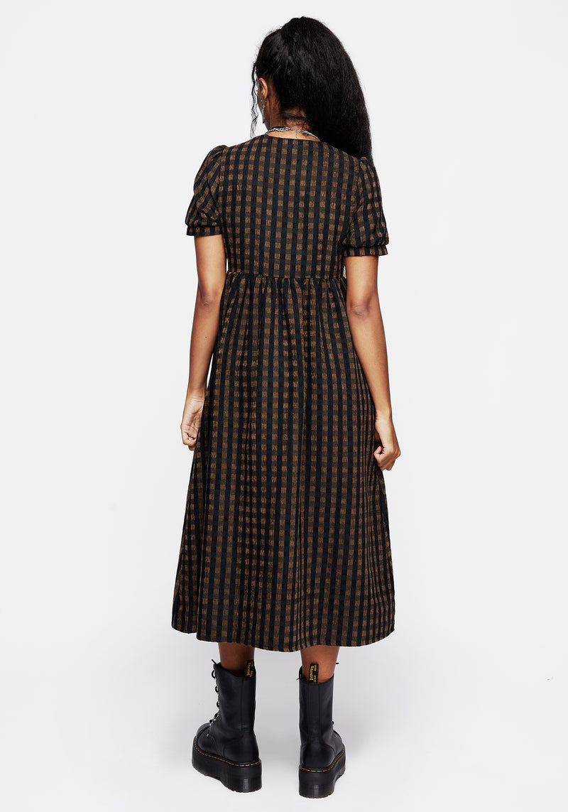 Rydal Check Button Up Midi Dress - Brown