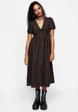 Rydal Check Button Up Midi Dress - Brown