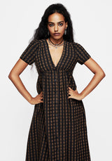 Rydal Check Button Up Midi Dress - Brown