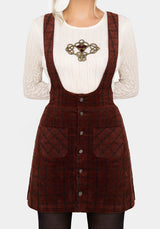 Terracotta Check Cord Mini Pinafore Skirt