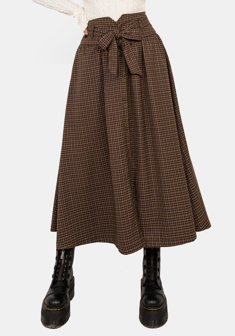 Sweetspire Check Tie Waist Midaxi Skirt