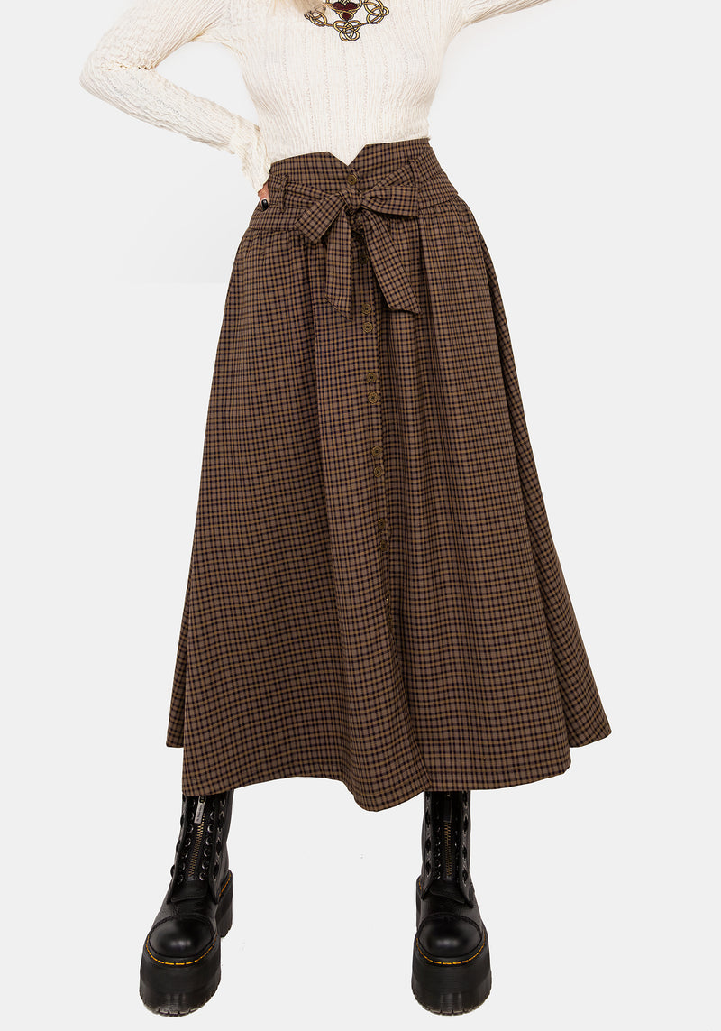 Sweetspire Check Tie Waist Midaxi Skirt