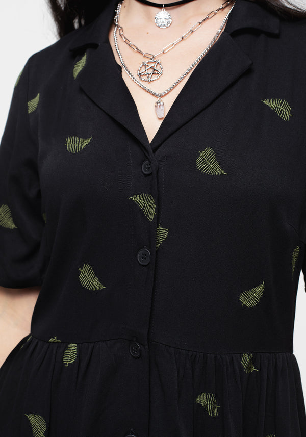 Osmunda Fern Embroidered Midi Shirt Dress