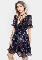 Socordia Floral Moon Chiffon Frill Wrap Mini Dress