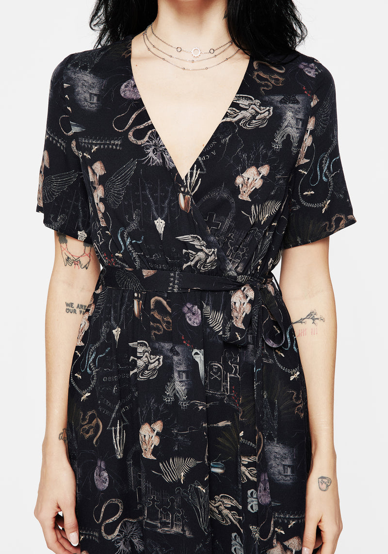 Maudeline Victoriana Print Eco-Viscose Midi Wrap Dress