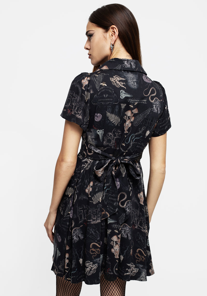 Maudeline Victoriana Print Eco-Viscose Mini Shirt Dress