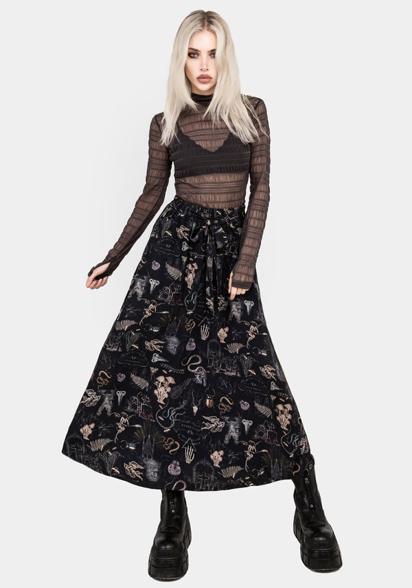 Maudeline Victoriana Druck Eco-Viskose Midaxi-Kleid Rock