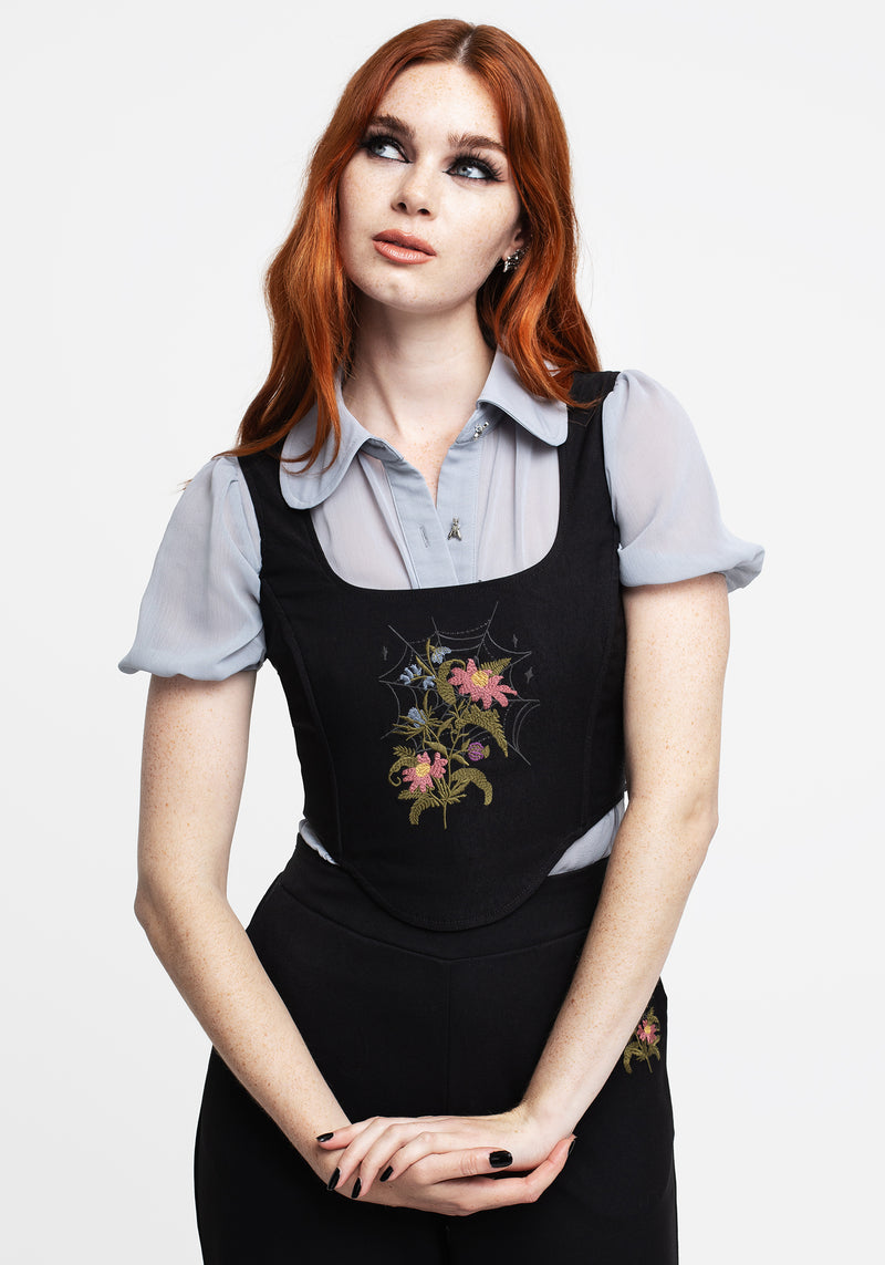 Cleome Floral Spiderweb Embroidered Corset Top