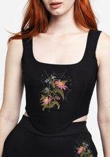 Cleome Floral Spiderweb Embroidered Corset Top