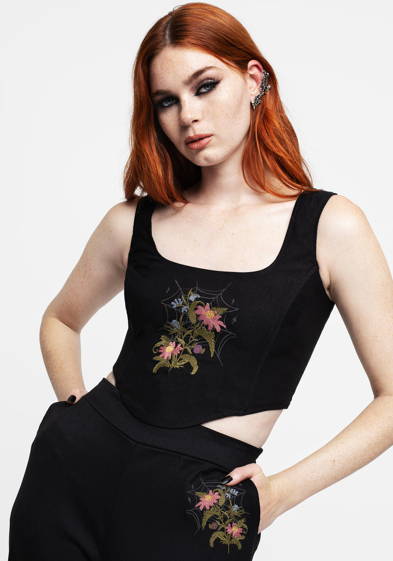 Cleome Floral Spiderweb Embroidered Corset Top