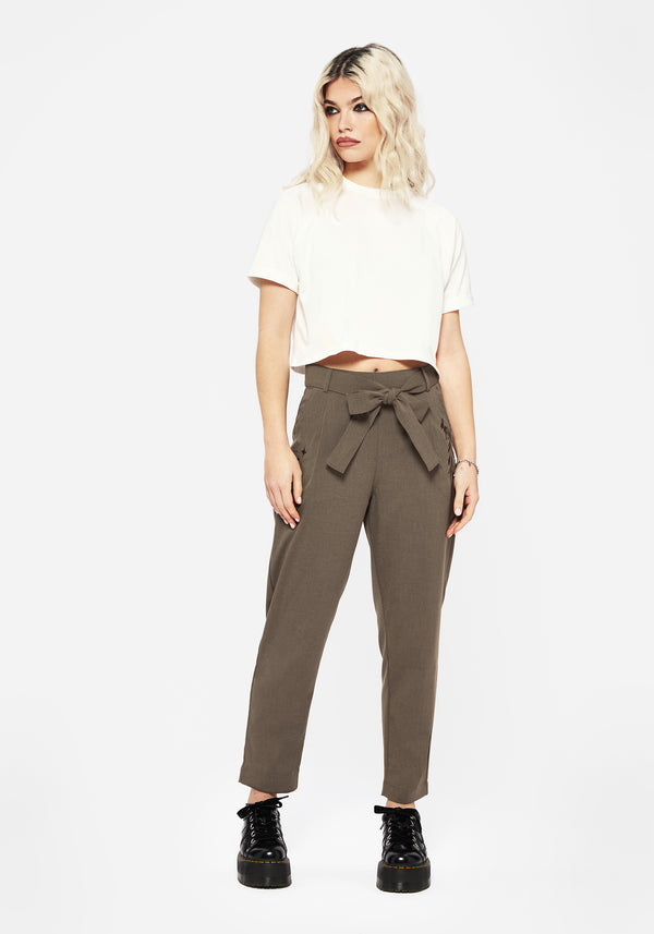 Hester Embroidered Tapered Trousers - Brown