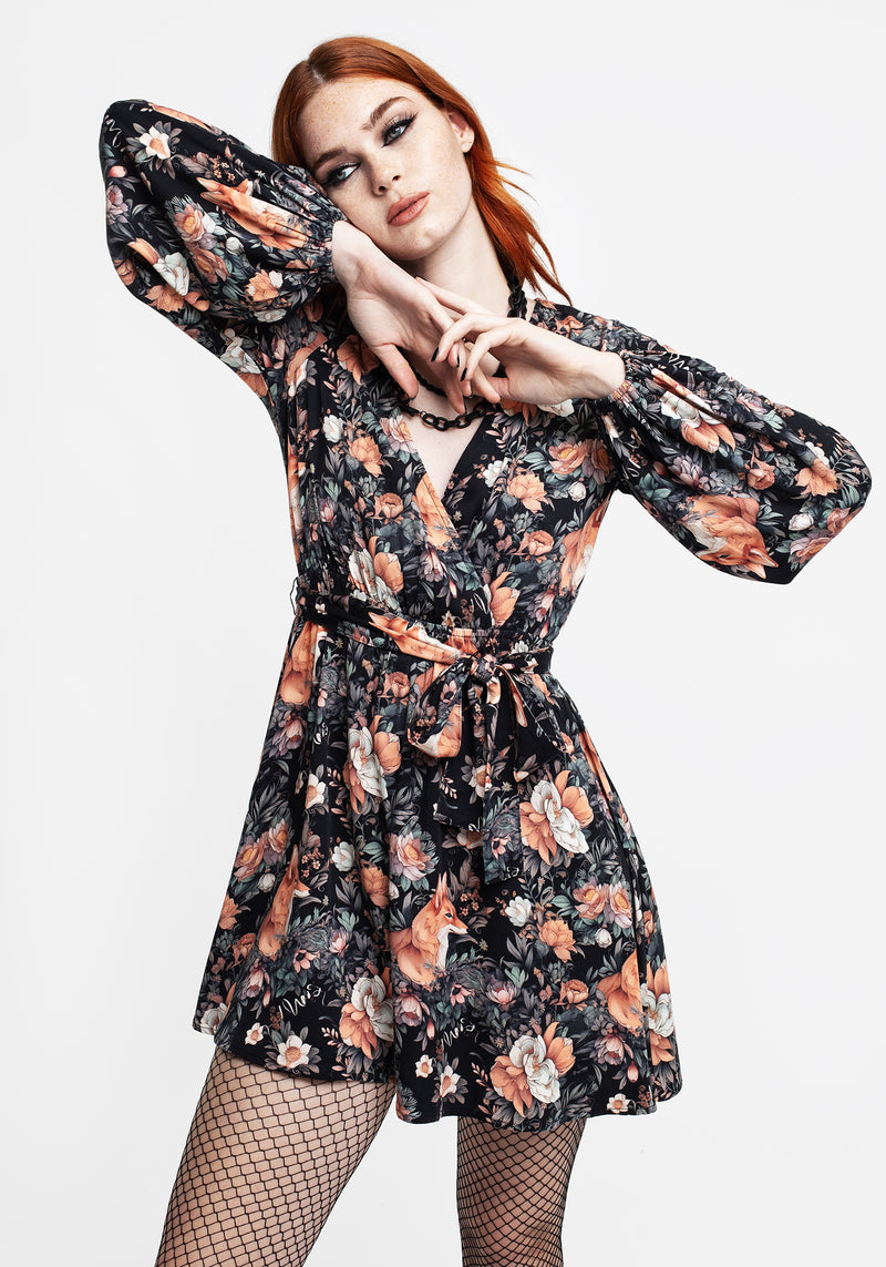 Reynard Fox Floral Mini Wrap Dress