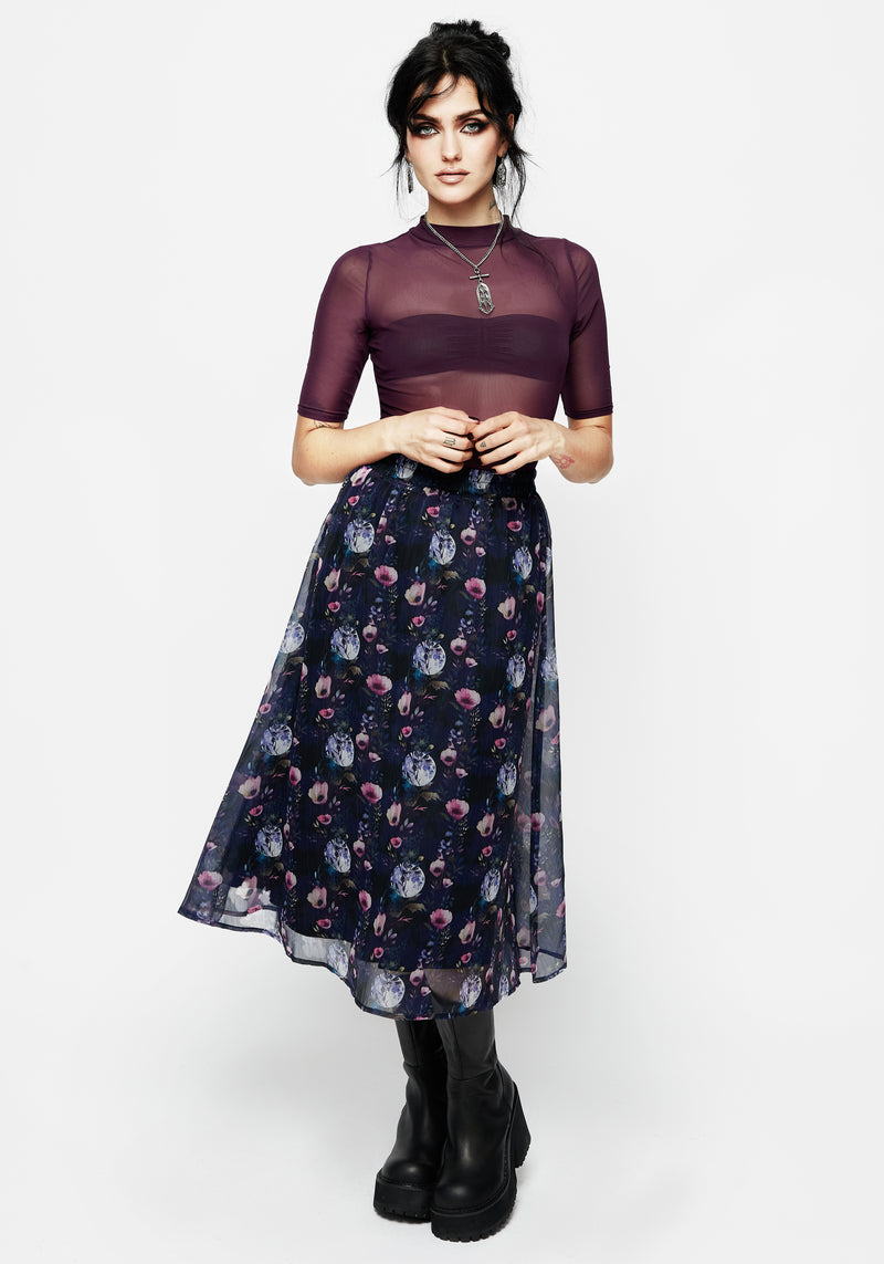 Socordia Floral Moon Chiffon Midi Skirt