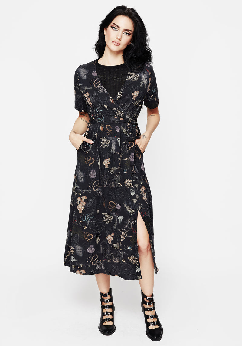 Maudeline Victoriana Print Eco-Viscose Midi Wrap Dress