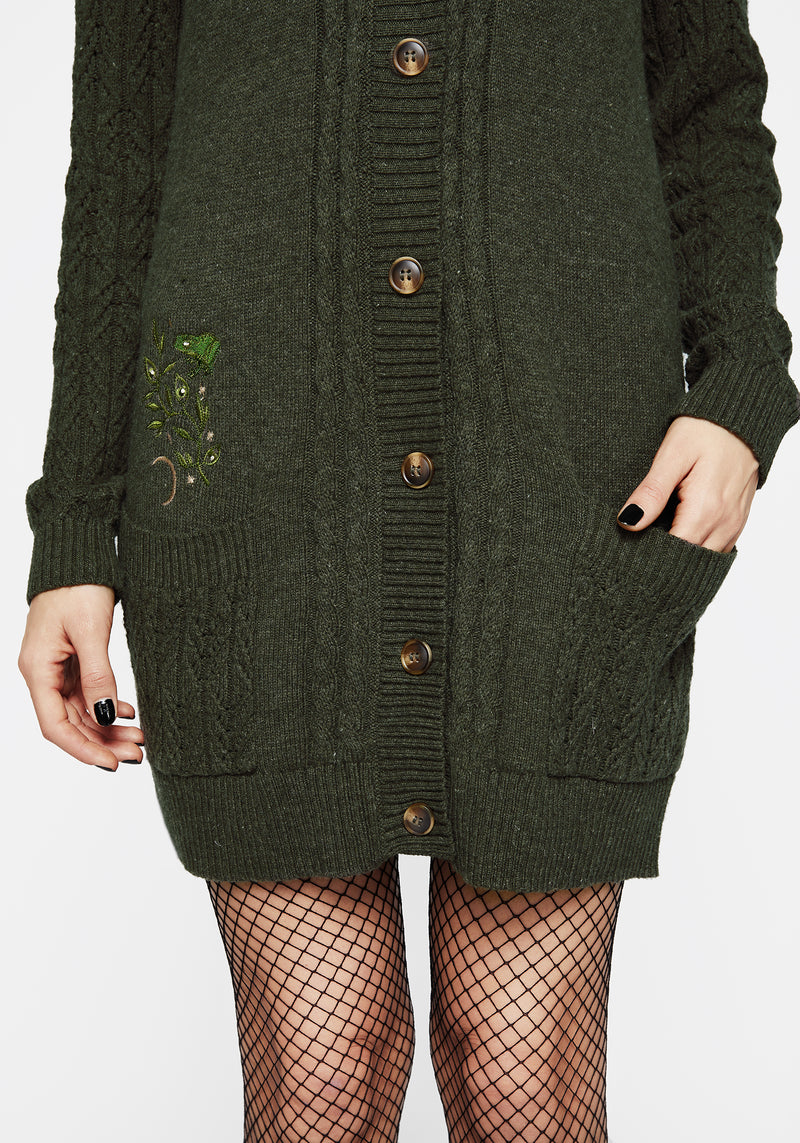 Swamplife Embroidered Cable Knit Longline Cardigan