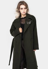 Mirkwood Longline Belted Coat with Pin Brooch