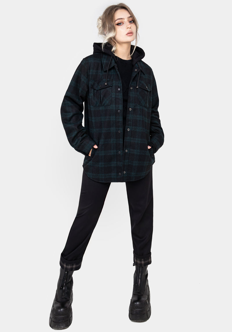 Trellis Hooded Pocket Wool Blend Check Shacket