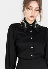 Tempora Embroidered Button Up Shirt - Black