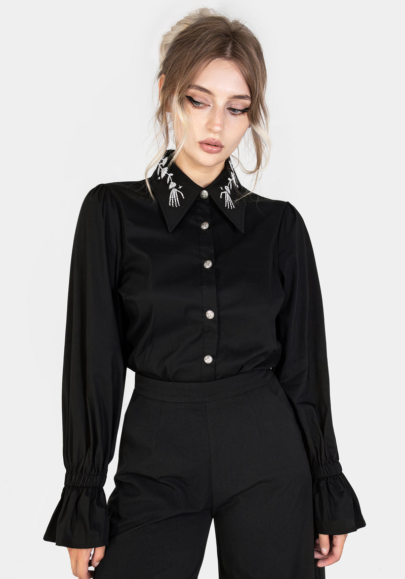 Black button up blouse best sale