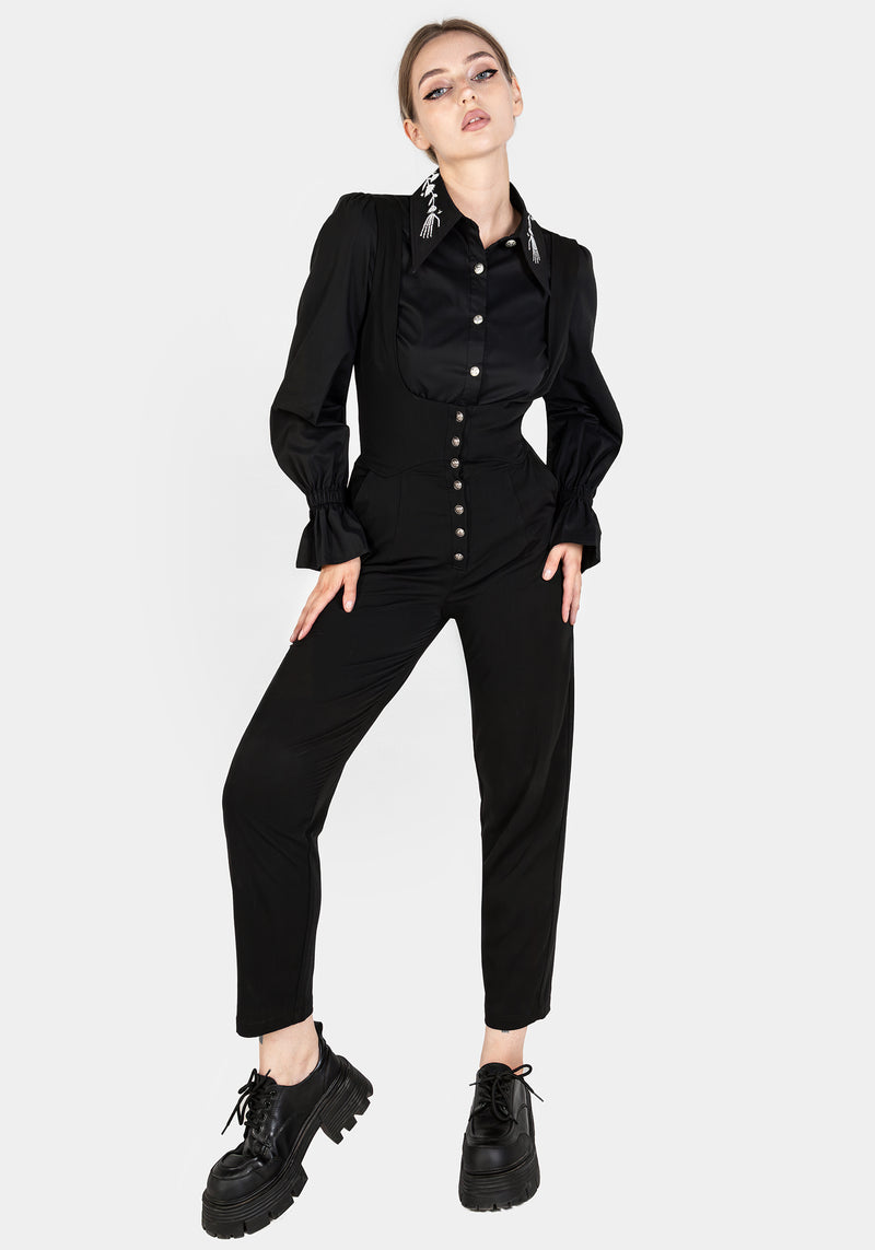 Tempora Embroidered Button Up Shirt - Black