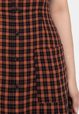 Terra Check Button Up Midaxi Dress - Orange