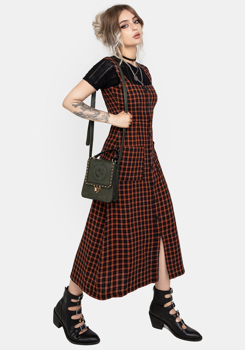 Terra Check Button Up Midaxi Dress - Orange