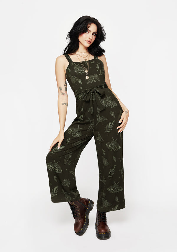 Callopistria Moth Print Wide Leg Jumpsuit - Green