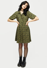 Mortmoth Print Mini Shirt Dress - Green