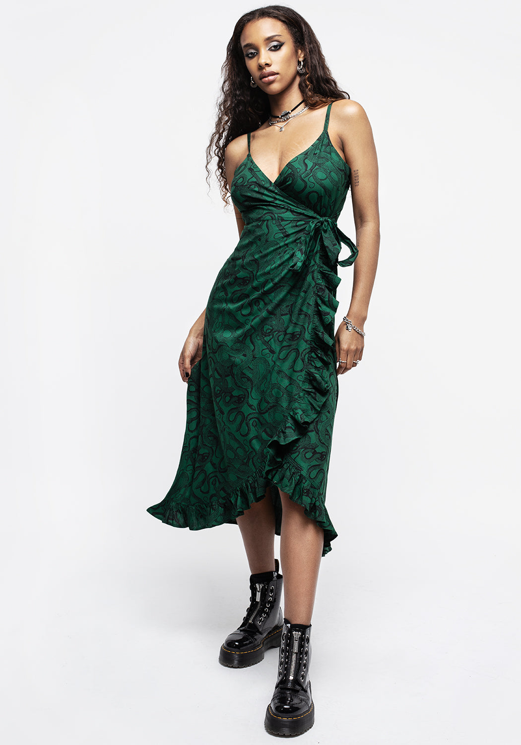 Ophidia Snake Print Cami Midaxi Wrap Dress - Green – Disturbia