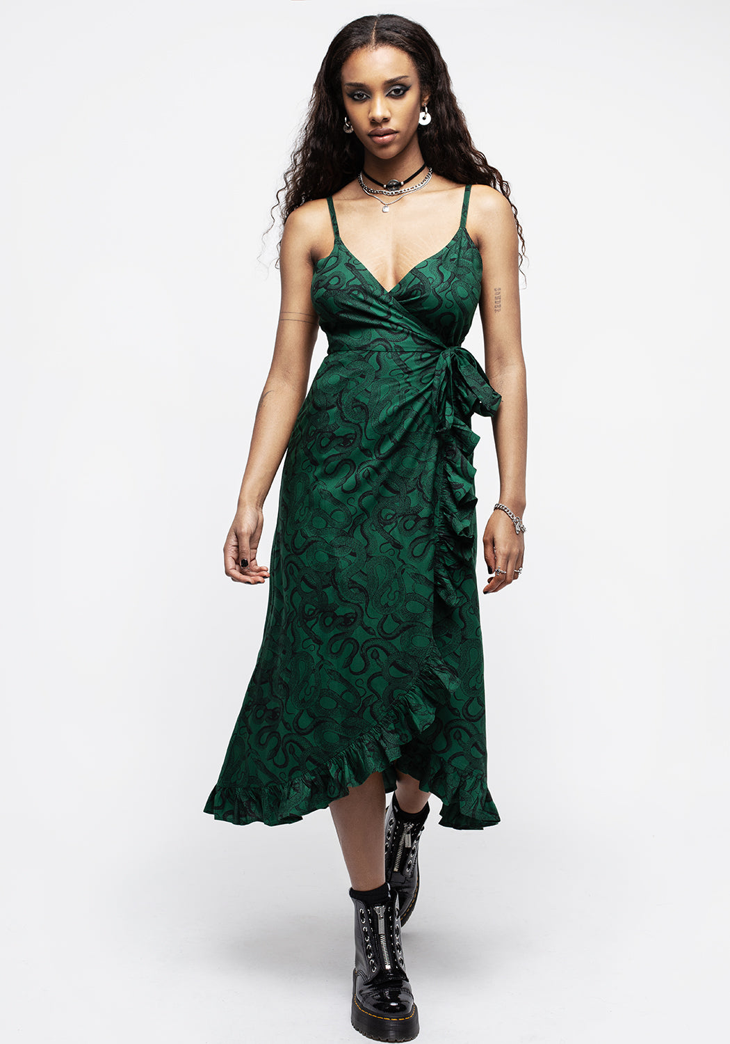 Ophidia Snake Print Cami Midaxi Wrap Dress - Green – Disturbia