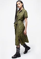 Mortmoth Print Midi Shirt Dress - Green