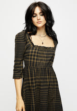 Dropout Check Ruffle Shirred Mini Dress