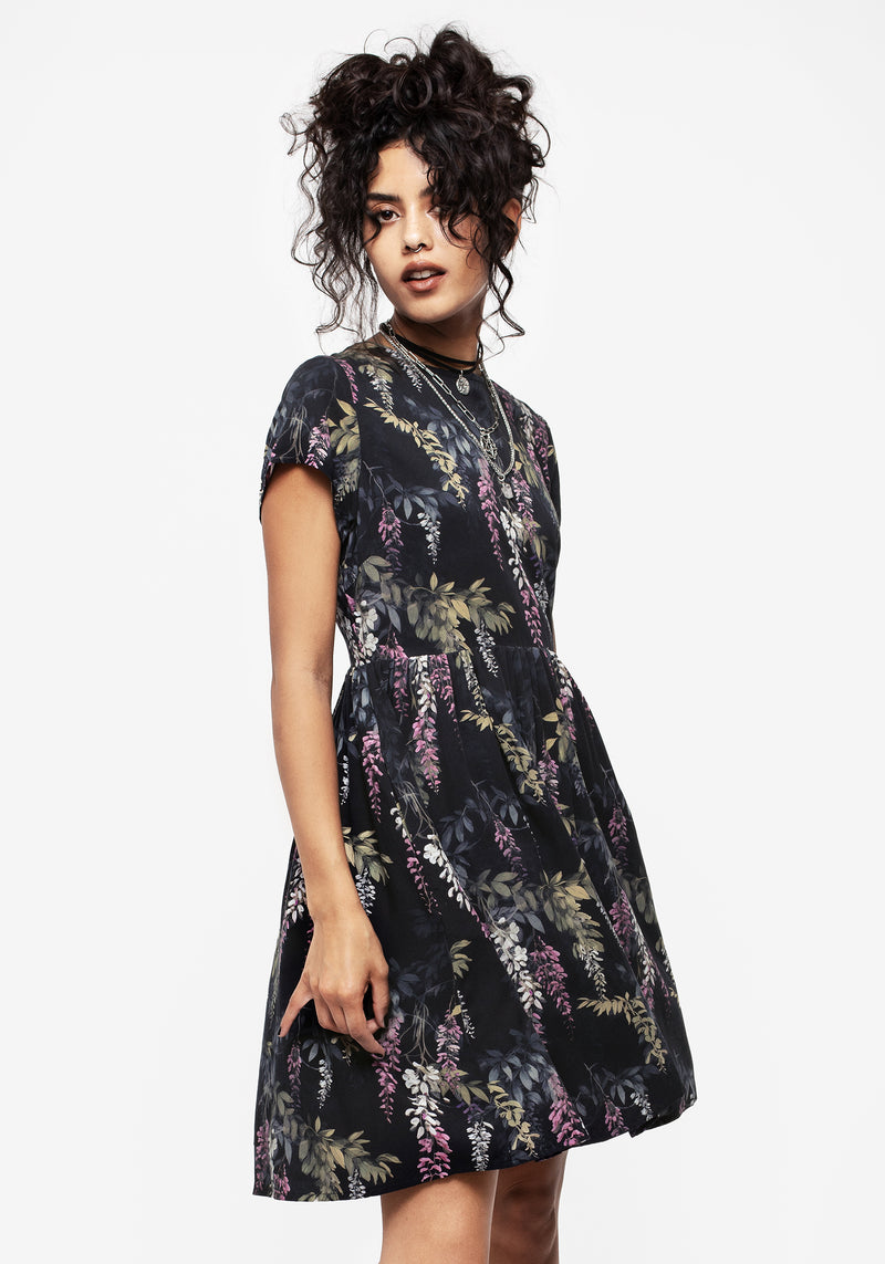 Wisteria Floral Print Mini Skater Dress