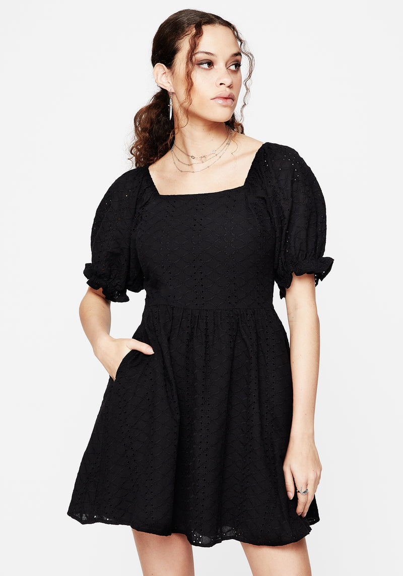 Euthymia Broderie Puff Sleeve Mini Dress