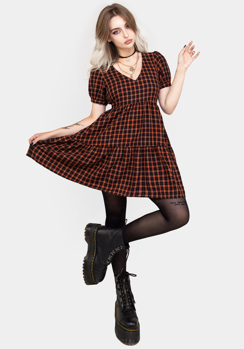 Terra Check Mini Smock Dress - Orange